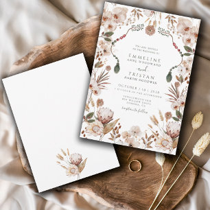 Boho Neutralt Botanical Bröllop Inbjudningar