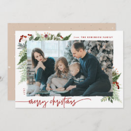 Boho Neutralt Burgundy Red God jul Photo Julkort