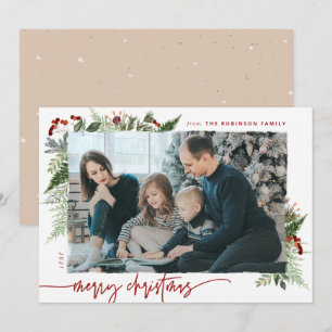 Boho Neutralt Burgundy Red God jul Photo Julkort