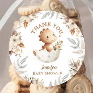 Boho Neutralt Cute Dinosaur Baby Shower Runt Klistermärke