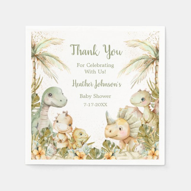 Boho Neutralt Dinosaur Baby Shower Pappersservett (Framsidan)