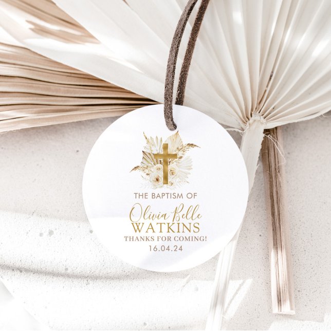 Boho Neutralt Dried Handflatan Blommigt Baptism Ch Gåvor Etiketter (Skapare uppladdad)