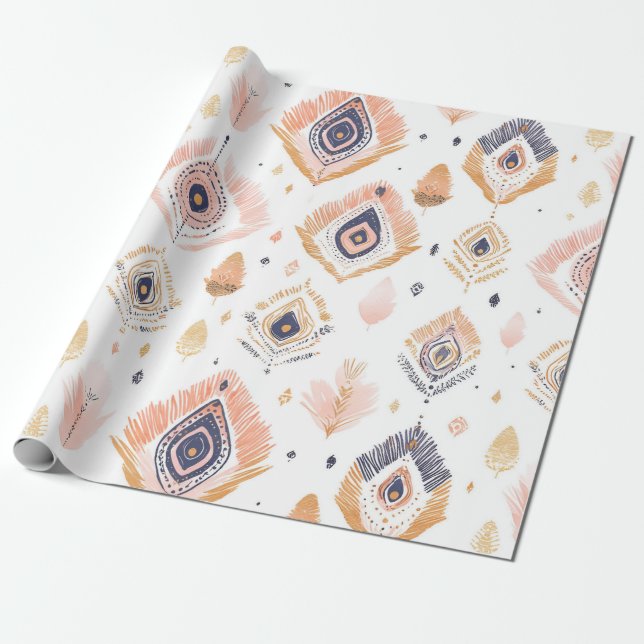 Boho Neutralt Feather Presentpapper (Utrullad)