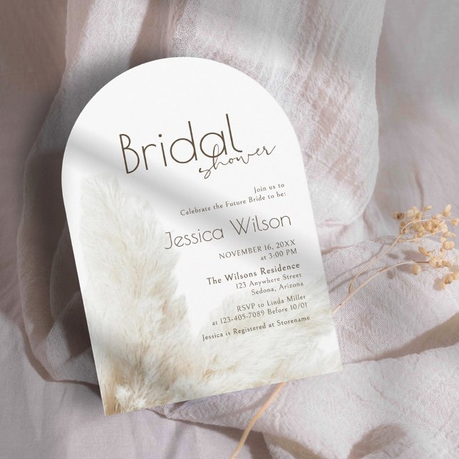 Boho Neutralt Fluff Pampas Grass Arch Möhippa Inbjudningar (Skapare uppladdad)