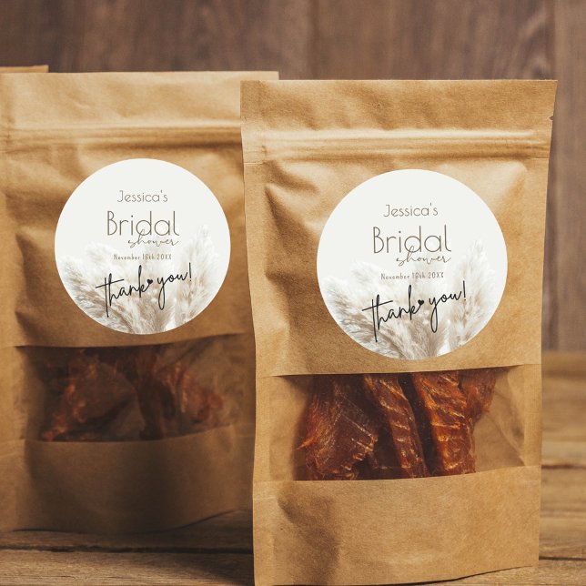 Boho Neutralt Fluffy Pampas Grass Möhippa Runt Klistermärke (Skapare uppladdad)