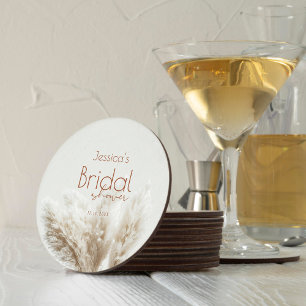 Boho Neutralt Fluffy Pampas Grass Möhippa Underlägg Papper Rund