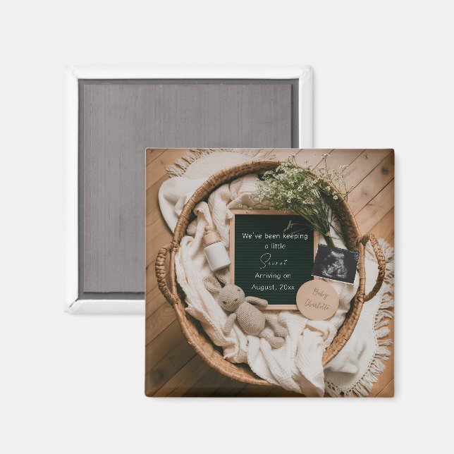 Boho neutralt graviditets tillkännagivande minness magnet (Front/Back)