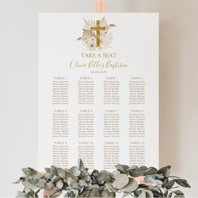 Boho Neutralt Guld Baptism Sittplatssymbol Poster (Boho Neutral Baptism Seating Chart | Matching items available)