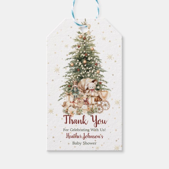 Boho Neutralt jul Baby Shower Presentetikett (Framsidan)