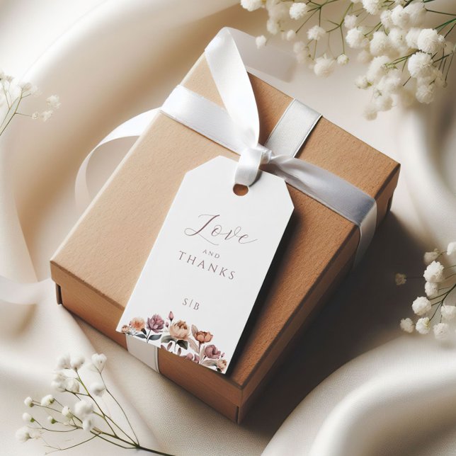 Boho Neutralt Lila Blommigt Bröllop Gift Märkre Presentetikett (Skapare uppladdad)