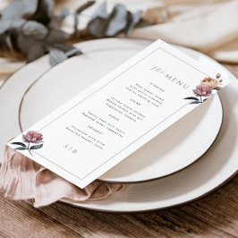 Boho Neutralt Lila Blommigt Bröllop Menu Meny