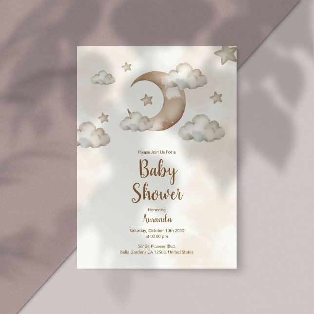 Boho Neutralt Måne & Stars Baby Shower-inbjudan Inbjudningar (Skapare uppladdad)