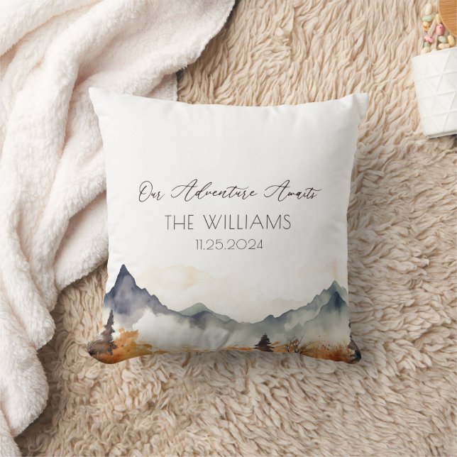 Boho Neutralt Mountain Bröllop par Kudde (Filt)