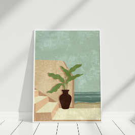 Boho Neutralt och Teal Coastal Illustration Art Poster