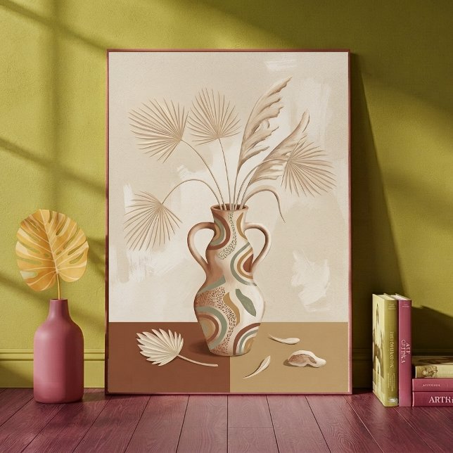 Boho Neutralt Palmbladsmönstrat Vas Konsttryck Poster (Skapare uppladdad)