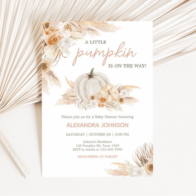 Boho Neutralt Pumpkin Baby Shower Inbjudningar (Gender Neutral Little Pumpkin Baby Shower Invitation)