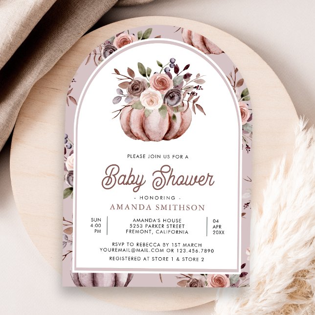 Boho Neutralt Pumpkin Blommigt Arch Baby Shower Inbjudningar (Skapare uppladdad)