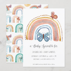 Boho Neutralt Rainbow Peach Dusty Blue Butterfly Inbjudningar