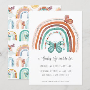 Boho Neutralt Rainbow Terracotta Teal Sol Butterfl Inbjudningar