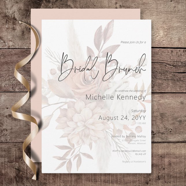 Boho Neutralt Soft Blommigt Bouquet Möhippa Brunch Inbjudningar (Boho Neutral Soft Floral Bouquet Bridal Brunch Invitation)