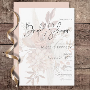 Boho Neutralt Soft Blommigt Bouquet Möhippa Inbjudningar