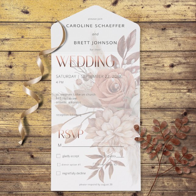 Boho Neutralt Soft Focus Autumn Bouquet Middag (Also available with a QR code or without dinner selection options.)