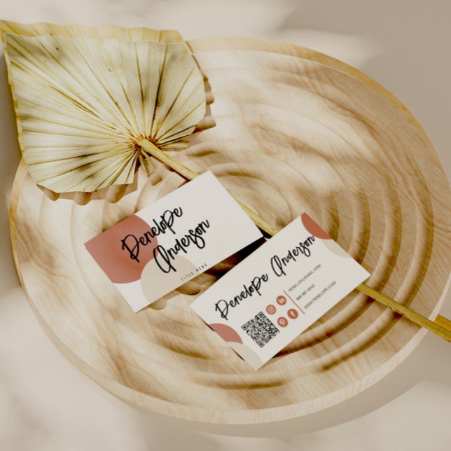 Boho Neutralt Terracotta Modern QR Code Trendig Visitkort (Skapare uppladdad)