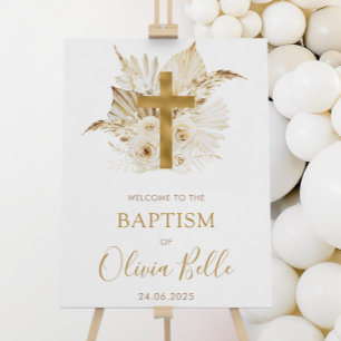Boho Neutralt Torkad Handflatan Blommigt Baptism V Poster