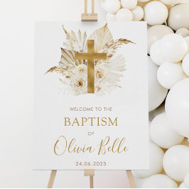Boho Neutralt Torkad Handflatan Blommigt Baptism V Poster