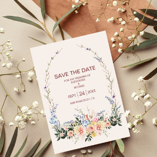 Boho Neutralt Watercolor Wildblomma Bröllop Spara Datumet