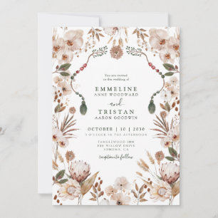 Boho Neutralt WildblommBröllop Inbjudningar