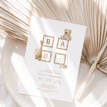 Boho Neutralt Wood Block Brev Baby Shower