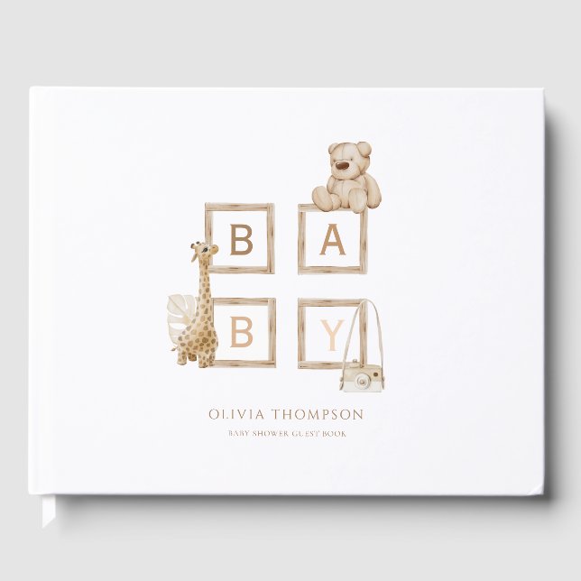 Boho Neutralt Wood Block Brev Gästböcker (Framsida)