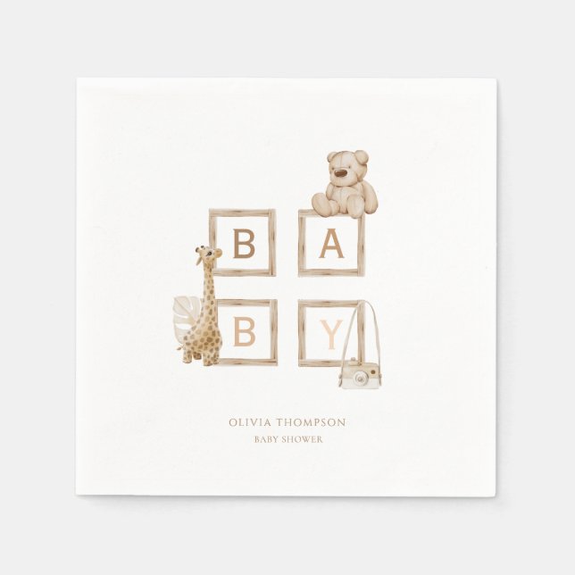 Boho Neutralt Wood Block Brev Pappersservett (Framsidan)