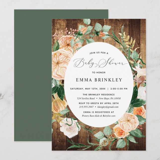 Boho Neutralt Woodgrain Baby Shower Inbjudningar (Fram/baksida)