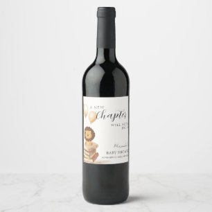 Boho New Chapter Vild Lejon Balloon Baby Shower Vinflaska Etikett