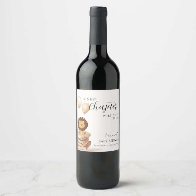 Boho New Chapter Vild Lejon Balloon Baby Shower Vinflaska Etikett (Framsida)