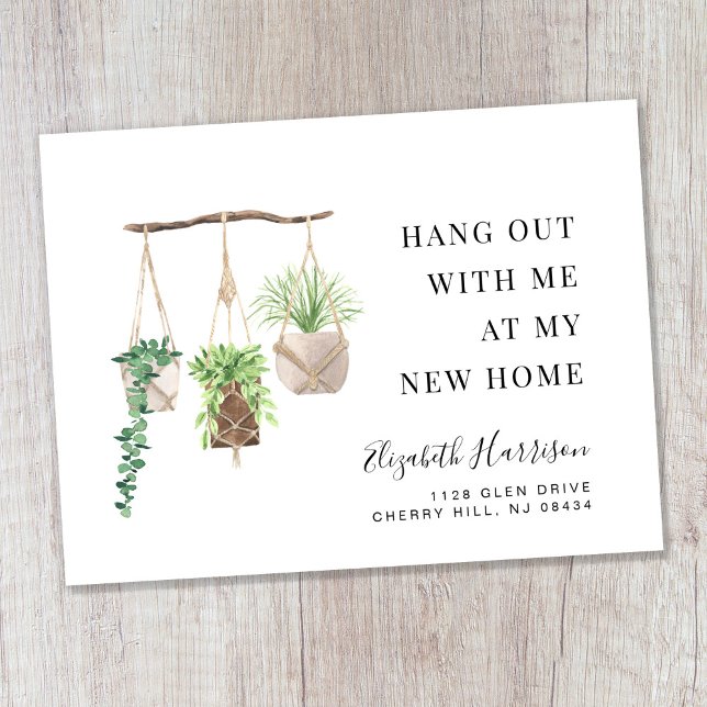 Boho New Home Plants Watercolor Flytta Meddelande Vykort (Skapare uppladdad)