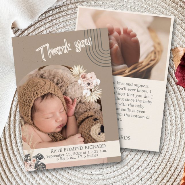 Boho Newborn Baby Birth Announcement Tack Meddelande (Skapare uppladdad)