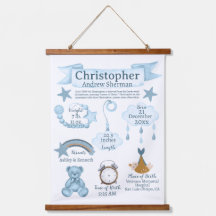 BOHO Newborn Birds Stats Pojke Blue Anpassningsbar