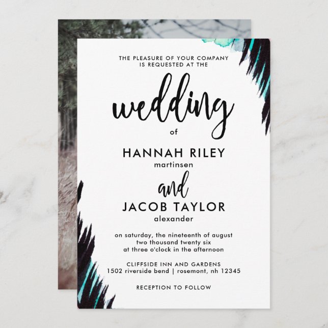 Boho Nights Photo Black and White Bröllop Inbjudningar (Fram/baksida)