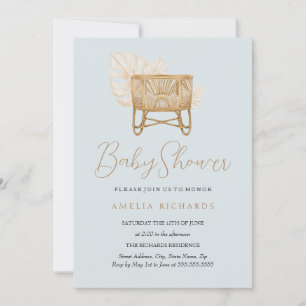 Boho Nursery Bassinet Blue Baby Shower Inbjudningar