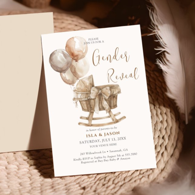 Boho Nursery Beige Balloons Gender Reveal Inbjudningar (Skapare uppladdad)