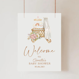 Boho Nursery Blommig Vagga Bassinet Barnkalas Poster