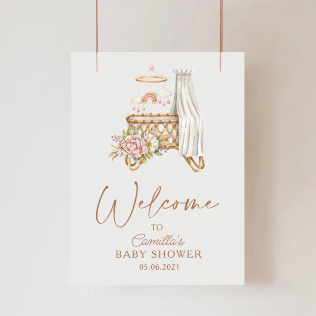 Boho Nursery Blommig Vagga Bassinet Barnkalas Poster (Skapare uppladdad)