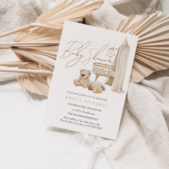 Boho Nursery Blue Baby Shower Inbjudningar (Skapare uppladdad)