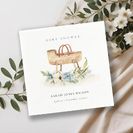 Boho Nursery Blue Blommigt Bassinet Baby Shower Pappersservett