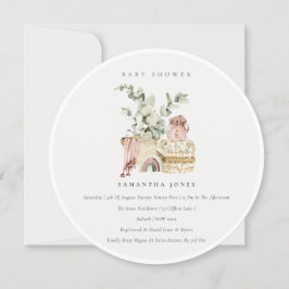 Boho Nursery Foliage Girl Baby Shower Inbjudan