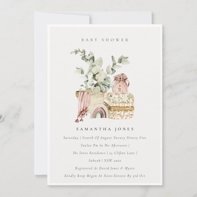 Boho  Nursery Foliage Girl Baby Shower Inbjudan (Framsida)