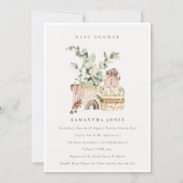 Boho Nursery Foliage Girl Baby Shower Inbjudan